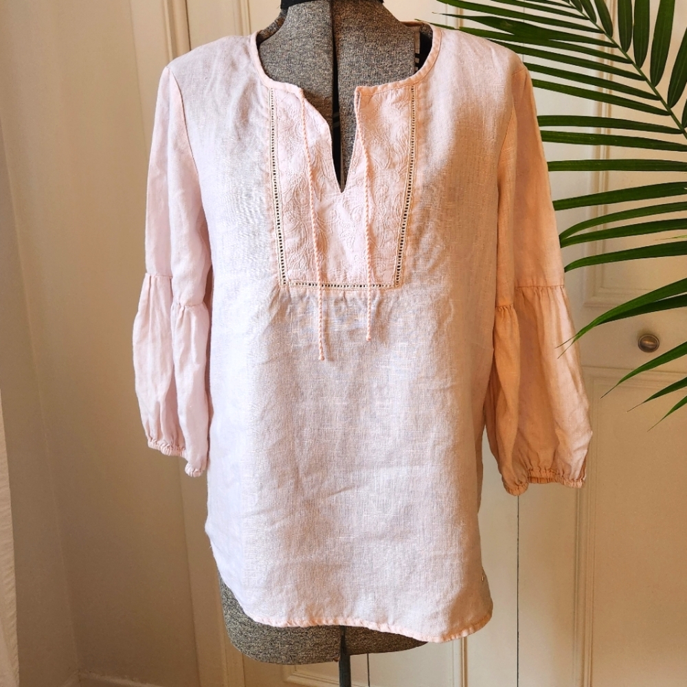 Ellen Tracy - S - Linen light pink blouse